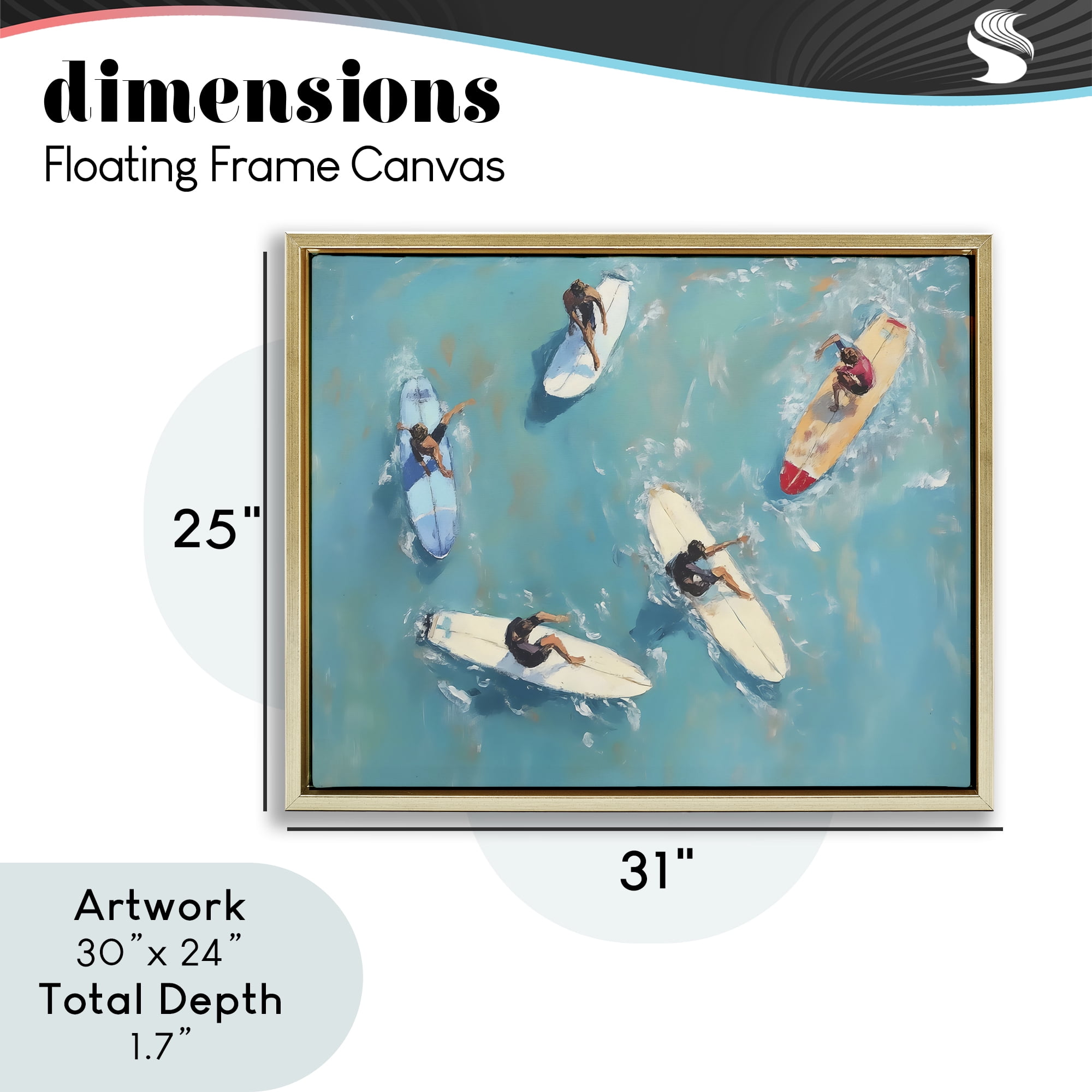 Stupell Industries Group of Surfers at Sea Gold Framed Floater Canvas Wall Art, design by LSR Design Studio