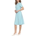 thumbnail image 4 of INSPIRE CHIC Women's A Line Work Dress Short Sleeve Crew Neck Ruffle Flare Dresses with Belted S Light Blue, 4 of 5