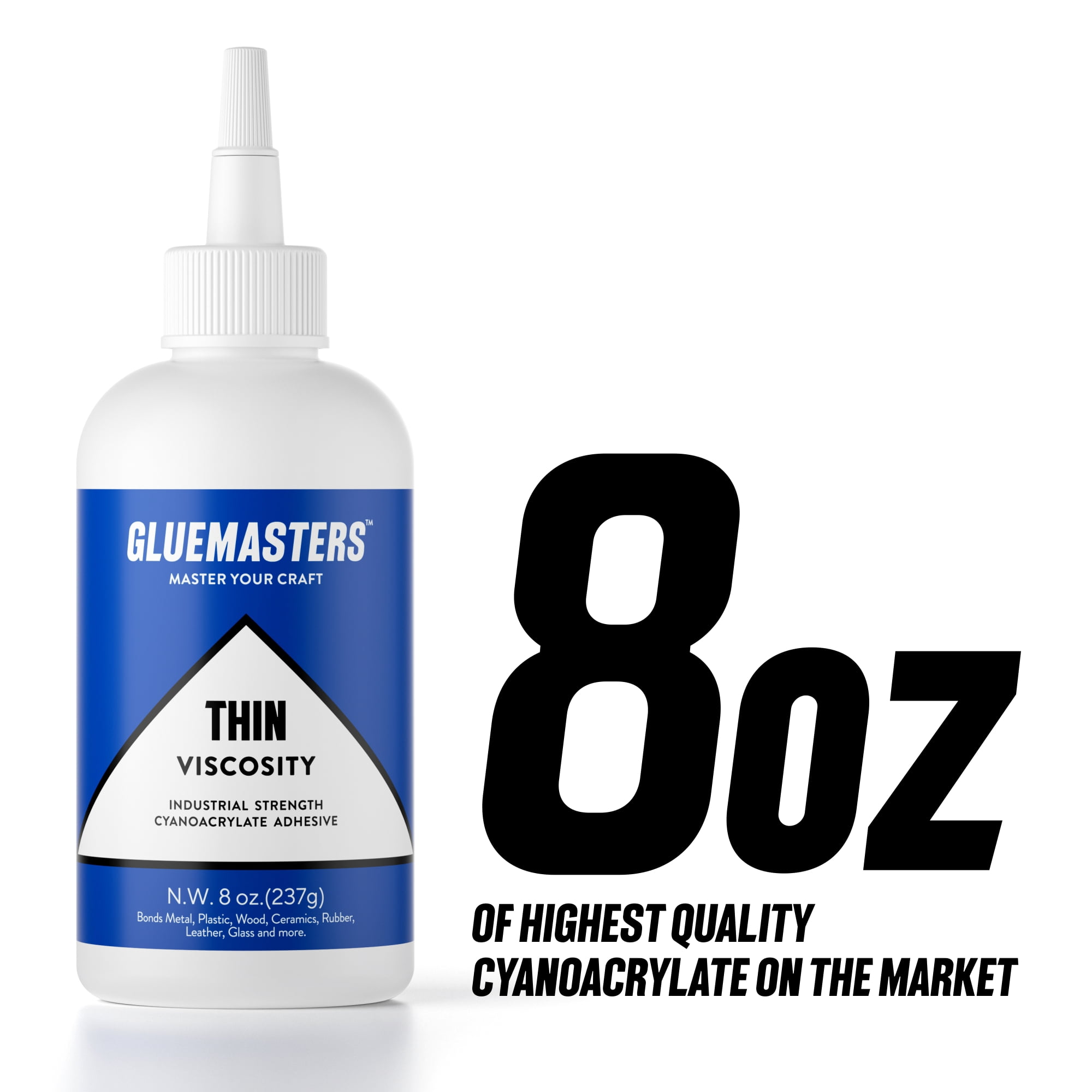 Professional Grade Cyanoacrylate "Super Glue" by Glue Masters - 8 oz - Thin Viscosity, Clear