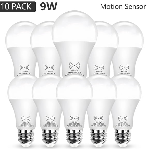 10-Pack Dusk to Dawn Light Bulbs Outdoor 80 Watt Equivalent, 9W 6000K,800 Lumen, Motion Sensing LED Bulb for Wall lamp Porch Garage Yard Light