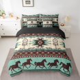 thumbnail image 2 of jejeloiu Aztec Geometric Pattern Bedding Comforter Set 7pcs,Horse Dreamcatcher Queen Bedding Sets,Cyan Red Yellow Queen Sheet Sets For Adults,Microfiber Bedroom Decor Reversible, 2 of 8