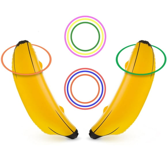 June Fox Inflatable Banana Ring Toss Game for Bachelorette Party, Bridal Shower Decorations for Engagement Party, Lingerie Party (2 Pieces 26" Bananas & 6 Pcs Toss Rings)