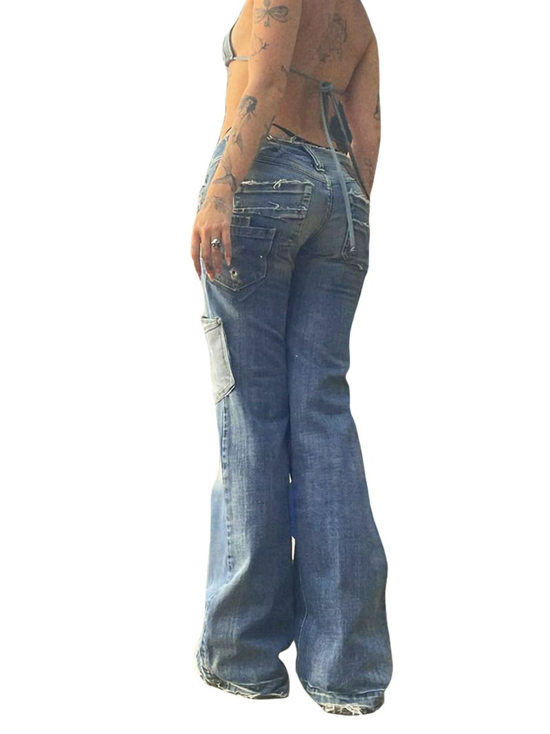 Jamlynbo Women's Low Rise Baggy Cargo Jeans, Casual Vintage