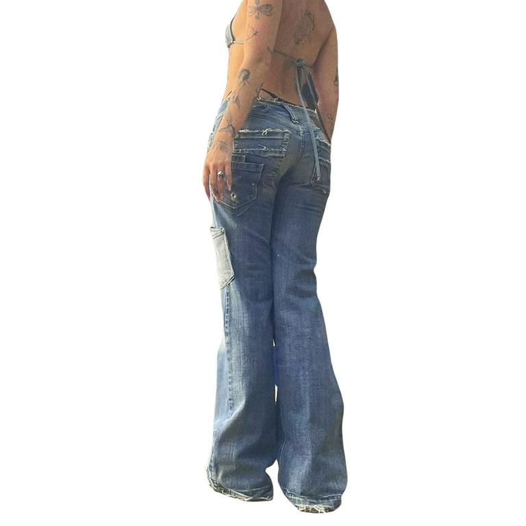 2000s Retro Low Rise Skinny Flared Pants y2k Women Jeans Long