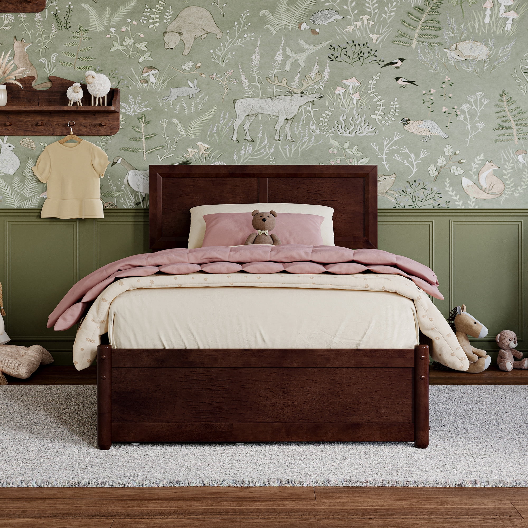 AFI Lylah Twin Wood Platform Bed with Panel Footboard and Storage Drawers, Walnut