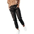 thumbnail image 3 of Qiylii Women Solid Color Trousers, Elastic Waist Leather Ninth Pants, 3 of 8