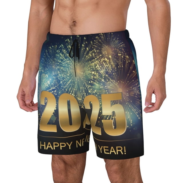 Balery 2025 New Year 5 Bañador para hombre, shorts de playa de secado rápido con entrepierna y forro de compresión-Large