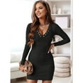 thumbnail image 4 of Womens Cute Henley Long Sleeve Knit Stretchable Slim Sweater Bodycon Mini Sweater Dress with Pockets, 4 of 7