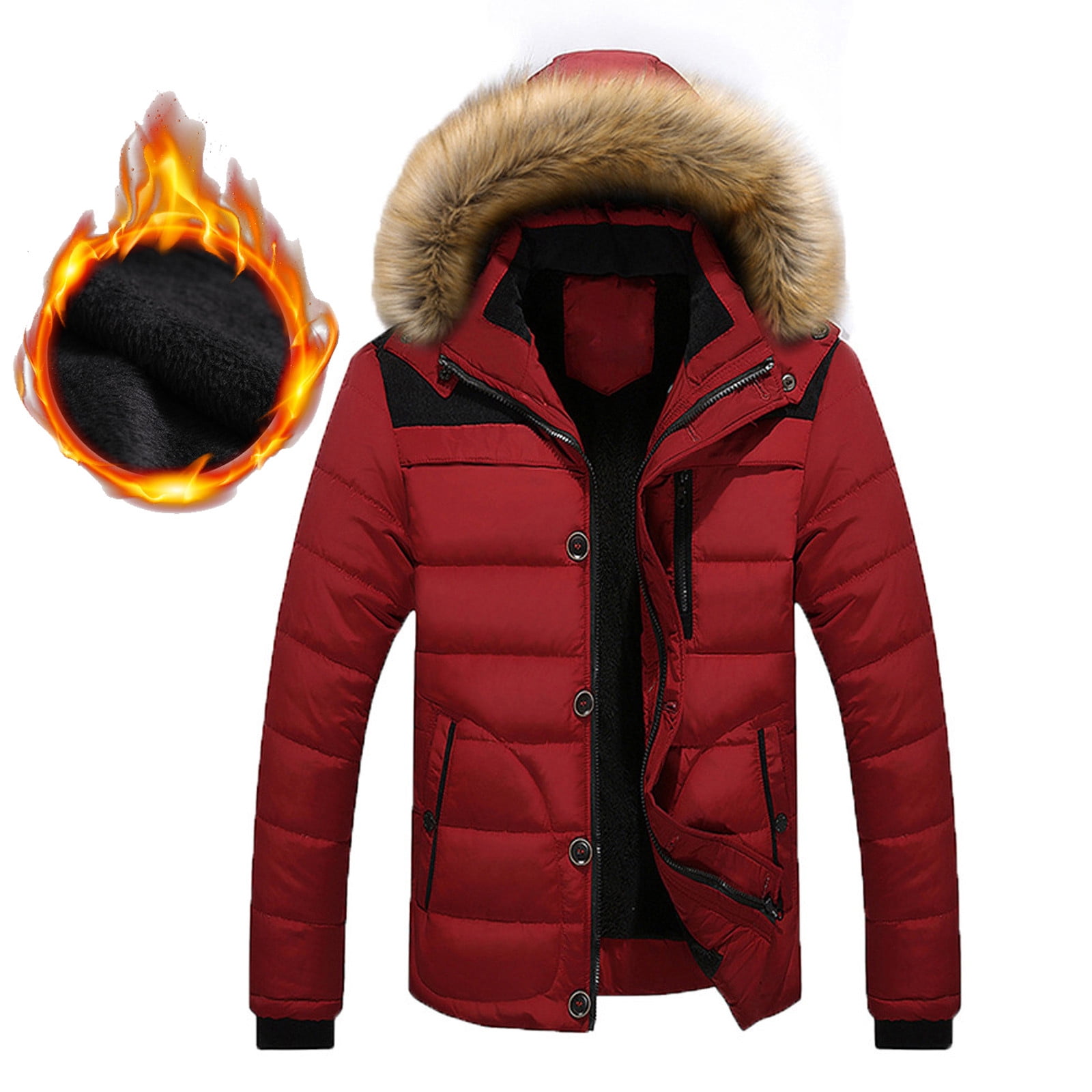 Jienlioq Men Outdoor Warm Winter Thick Jacket Hooded Coat Jacket with Zipper Pocket Walmart