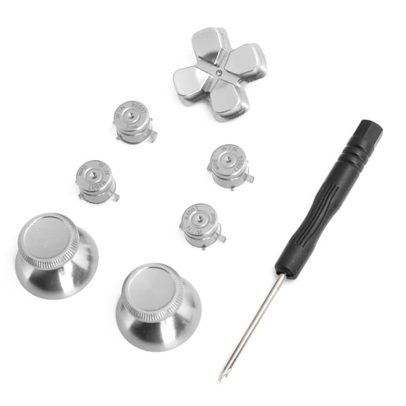 Aluminum Alloy Buttons Thumb Stick Set - Replacement Parts for PS4, Silver