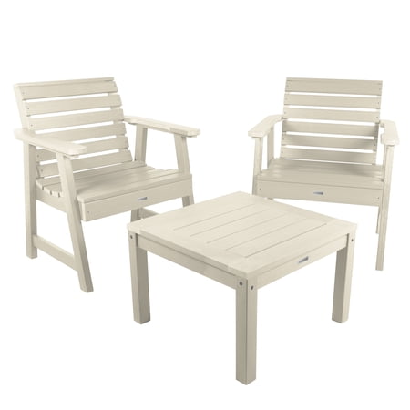 Highwood 3-pc Weatherly Garden Chair Set with 1 Square Side Table - Outdoor Eco-friendly Synthetic Wood