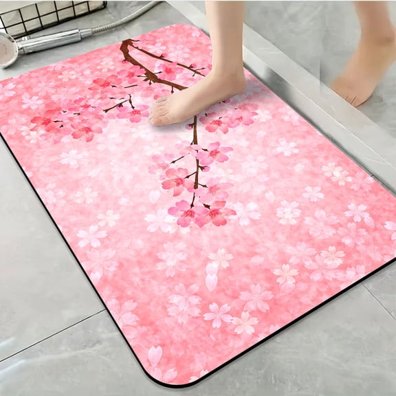 1pc Cherry Blossom Branch Bathroom Rug Bathroom Decor and Accessories- Durable,Anti Slip,And Quick Drying,Suitable For Indoor/outdoor Use - Perfect For Bathrooms,Bedrooms,Kitchens