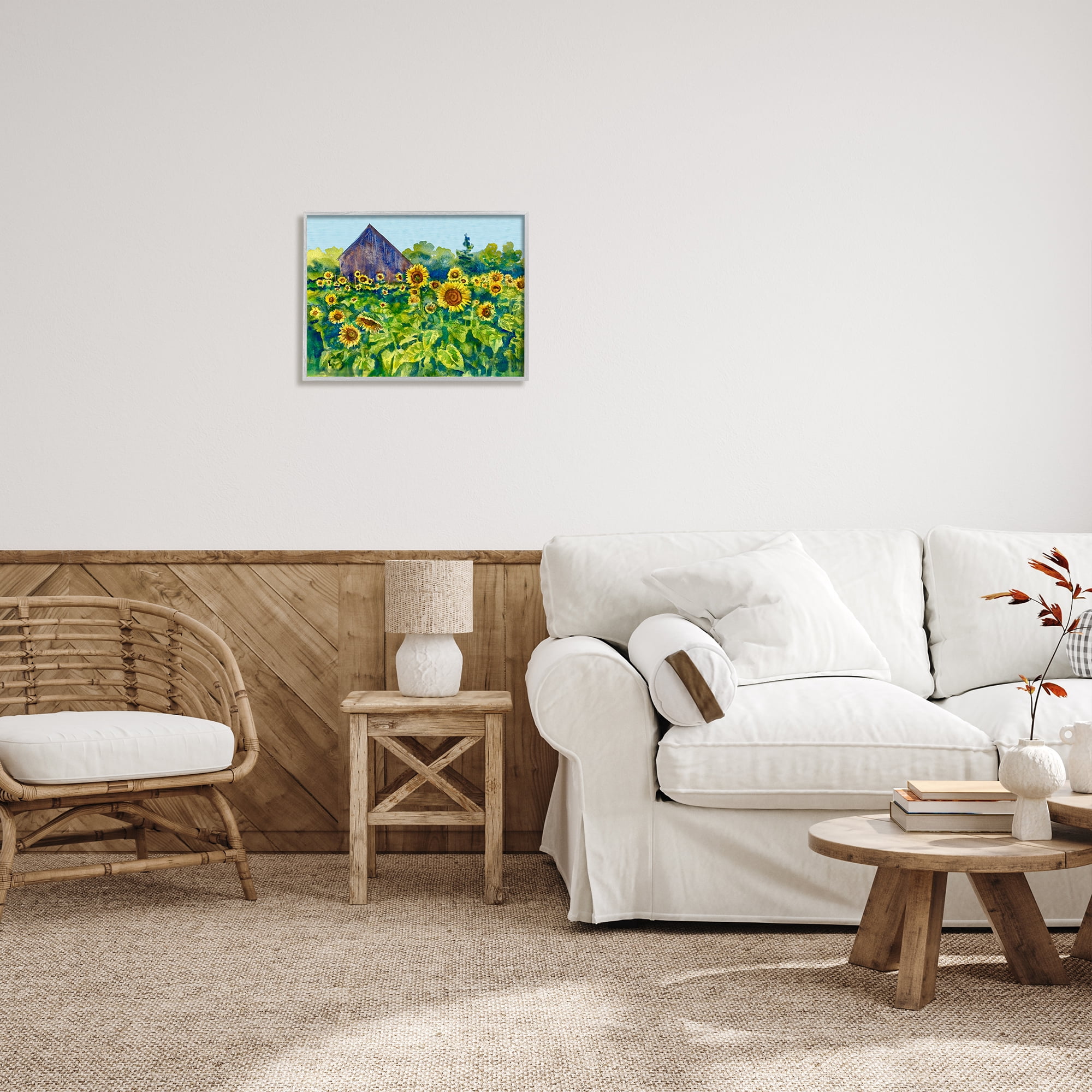 Stupell Industries Sunflower Field Painting Nature Painting Gray Framed Art Print Wall Art, 20 x 16