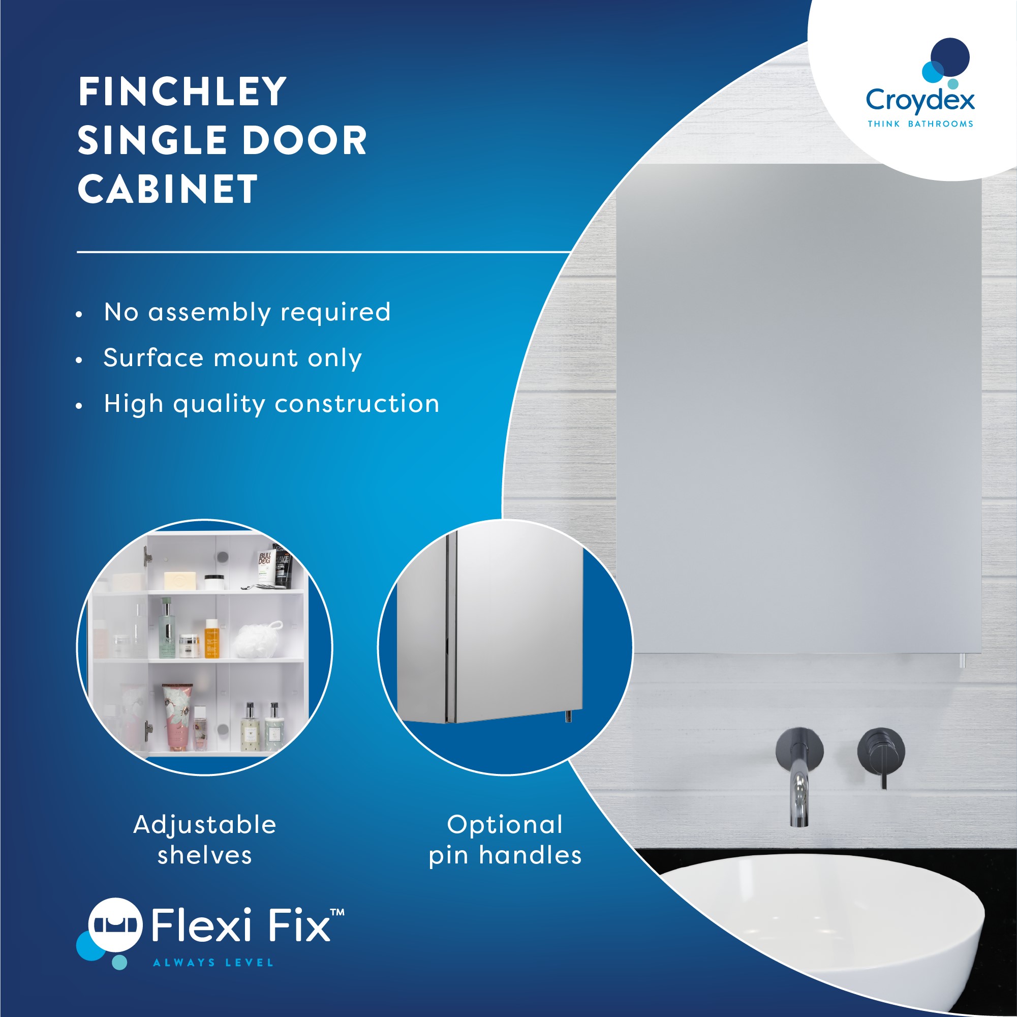 Croydex Finchley Single Mirror Door Bathroom Medicine Cabinet, Soft Close (20x26 in)