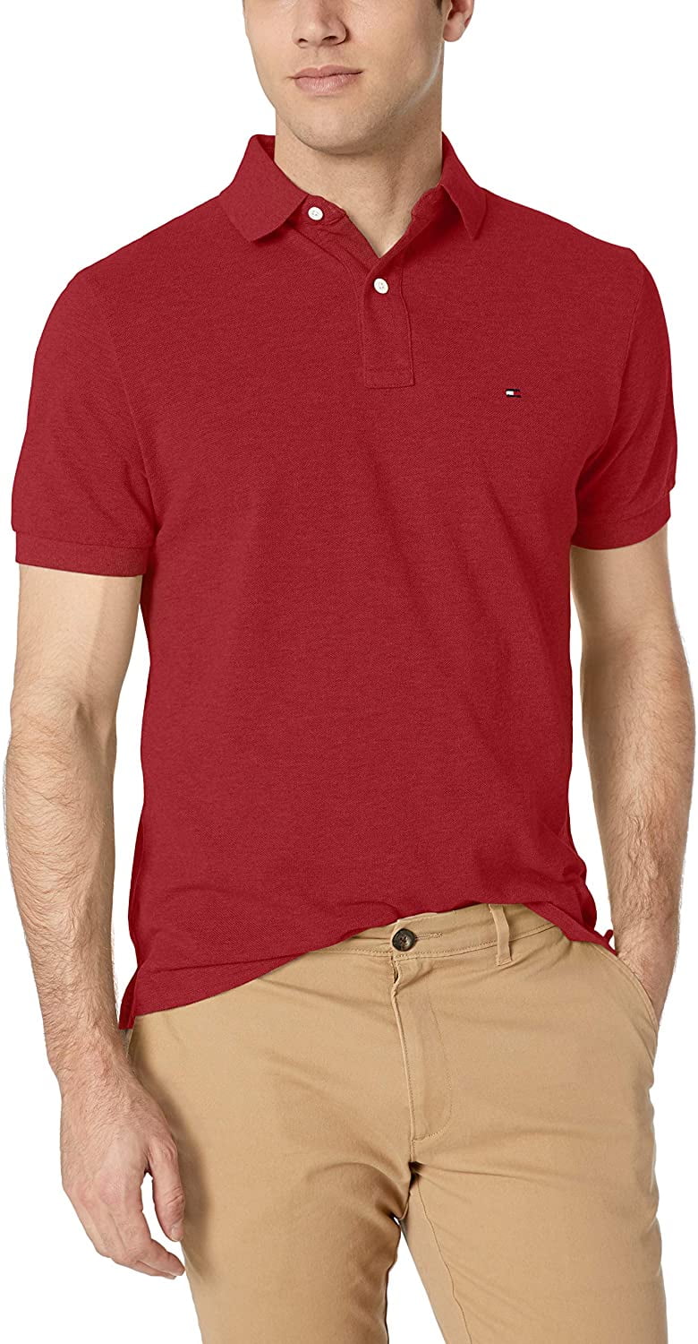 Tommy Hilfiger Men's Short Sleeve Polo Shirt in Classic Fit, Biking RED