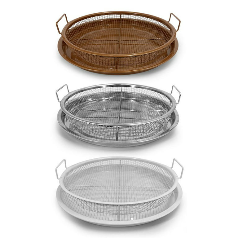 Air Fryer Basket for Oven,2 Pieces Set Round Silver 12'' Non-stick  Stainless Steel Mesh Air Fryer Baking Tray Accessories Rack Roasting Grill  Basket
