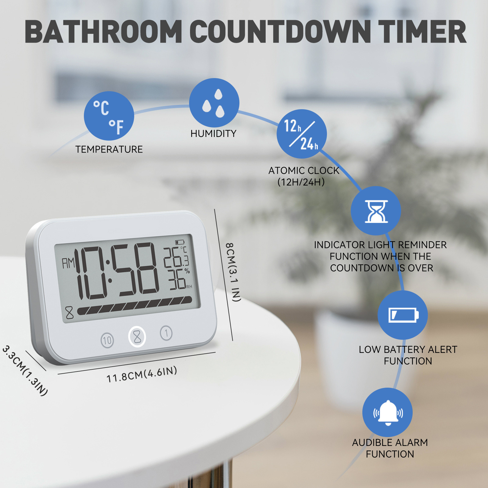Family Friendly Bath Clock Shower Clock Countdown Functionality, Temperature Gauges Durability Waterproof Construction