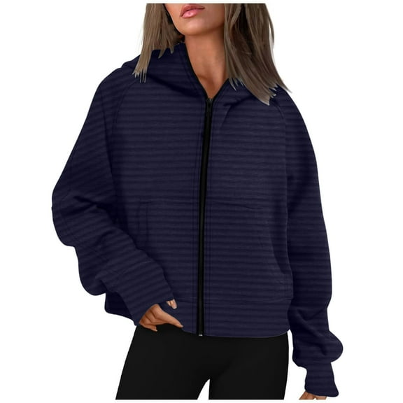 Solid Color Cropped Hoodies for Women Oversize Fit Autumn Sweatshirt Zipped Closure Zip-up Hoodie Streetwear with Pockets Gym Workout Athleisure Casual Essentials