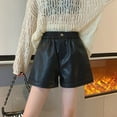 thumbnail image 2 of Kureaily Boots Pants High Waist Slimming A Line Black Pu Leather Short Pants Beach Lounge Pants, 2 of 4