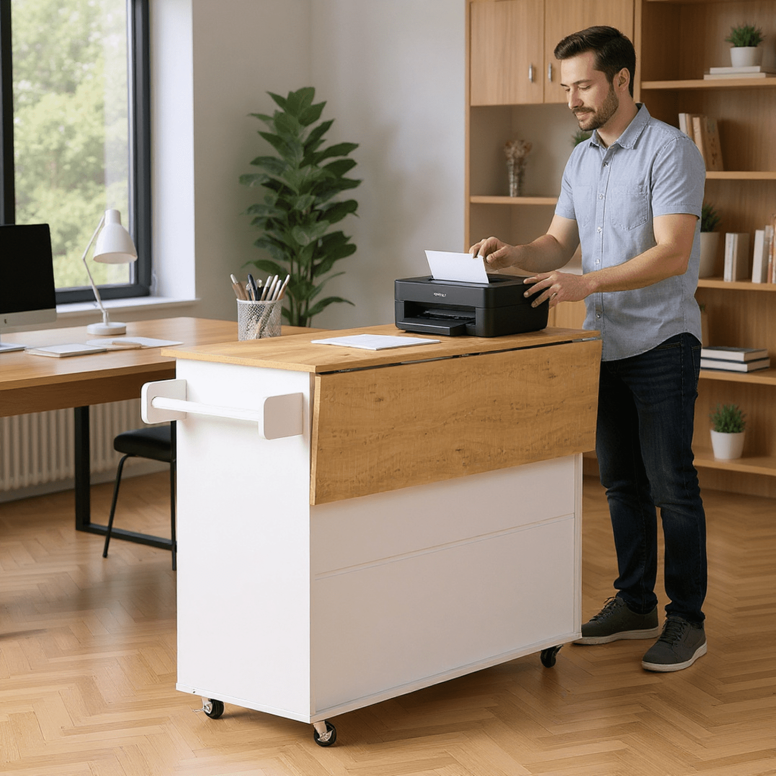 Homy Casa Multi-Purpose Rolling Utility Cart with Drop-Leaf Tabletop, Adjustable Storage Racks, and Wheels