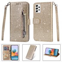 Feishell Compatible with Samsung Galaxy A53 5G Wallet Case,Glitter Sparkly Bling PU Leather Zipper Pocket with Credit Card Holder Slots Shockproof Magnetic Clasp Folio Flip Stand Phone Case,Gold