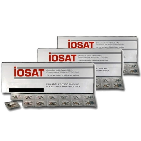 Pack of 3 - IOSAT Potassium Iodide KI Tablets 130 mg 14 Radiation Blocking