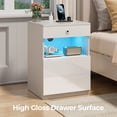 thumbnail image 3 of Hommpa Biometric Fingerprint Lock Nightstand with Charging Station, White Smart LED Bedside Table with Lockable Drawer for Gun Safe, Modern High Gloss 3 Drawers End Table for Bedroom, 3 of 12