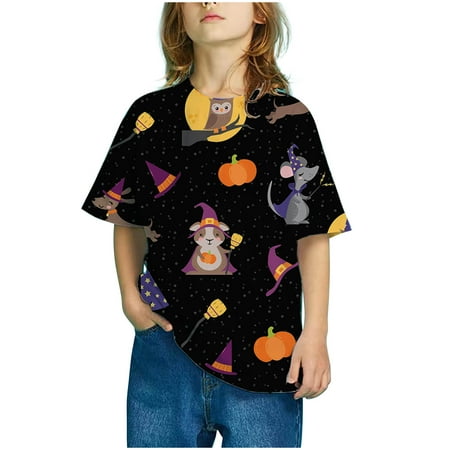 

Leutsin Girls Short Sleeve Gradient Print Tops Child Crewneck Summer Casual Loose Tshirt