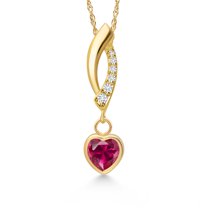 Gem Stone King 14K Yellow Gold Red Created Ruby and Lab Grown Diamond Pendant Necklace for Women | 0.63 Cttw | Gemstone July Birthstone | Heart Shape 5MM | With 18 inch Chain