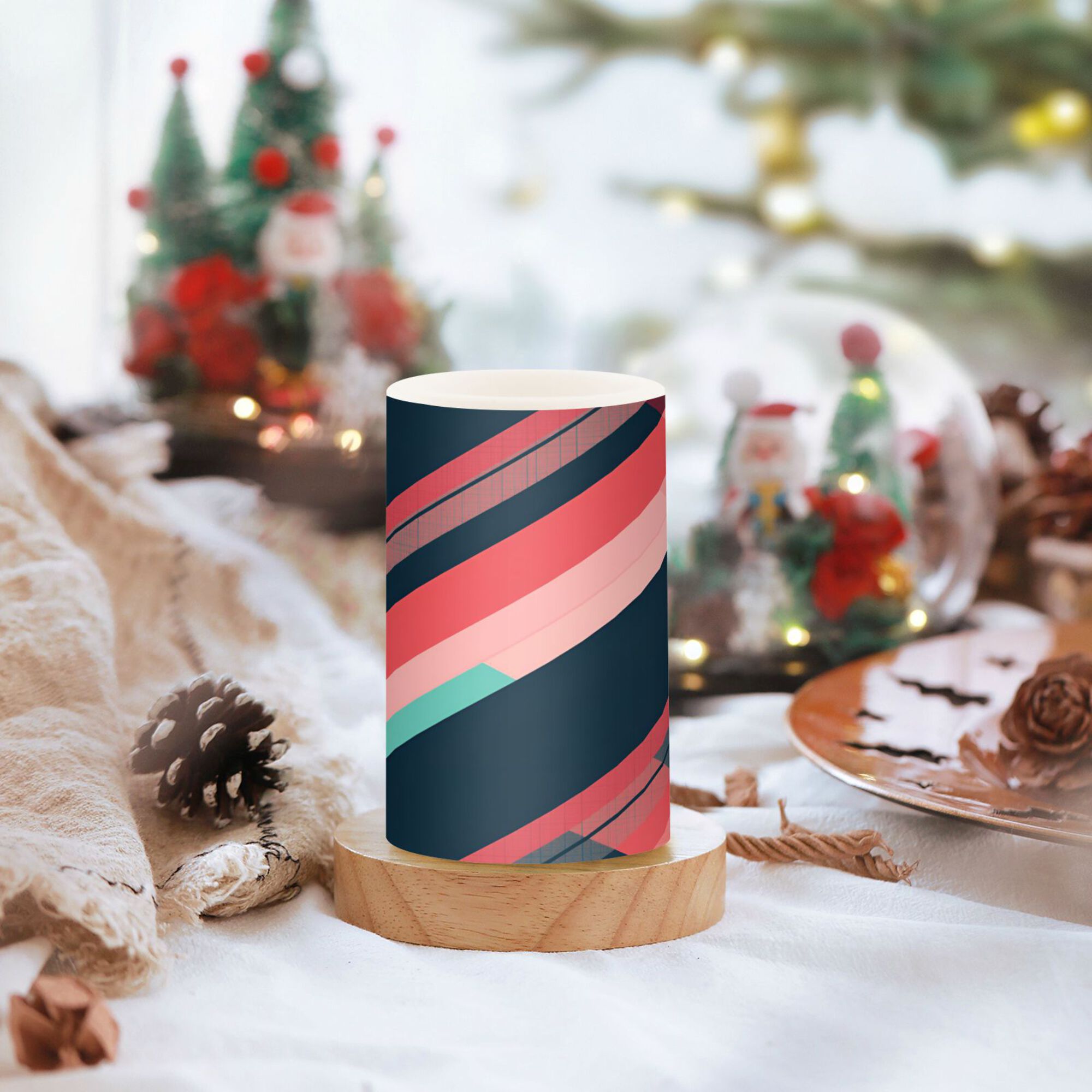 Yayeee Flameless Candles with Remote Flickering Battery Operated Multi Color Changing, Pink Geometric