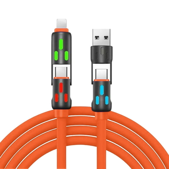 4-in-1 USB Charging Cable with 240W Power & Breathing Light, Orange