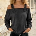 thumbnail image 2 of DHFJKG Womens Denim Long Sleeve Shirts Off The Shoulder Vintage Washed Denim T Shirt Retro Streetwear Trendy Tops, 2 of 4