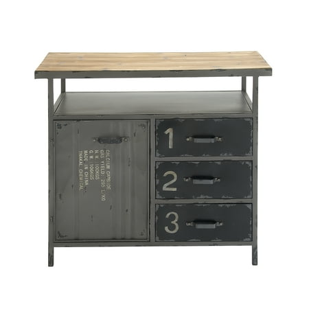 Empty Metal Industrial Cabinet - DecMode 36” x 32” Industrial Repurposed Metal Utility Cabinet with Storage & Wood Tabletop