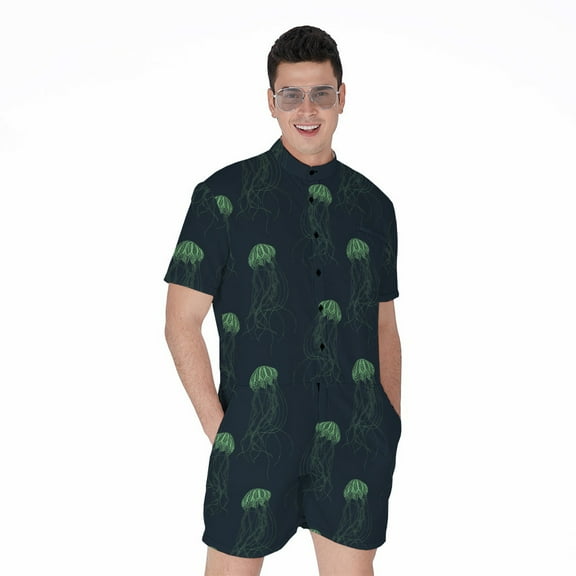 Zentangle Jellyfish Pattern Short Sleeve Men'S Rompers Casual Summer Jumpsuits Outfit