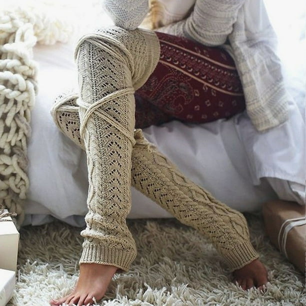Thicken Leg Warmers Women Warm Knee High Winter Knit Crochet Legging Boot  Socks 