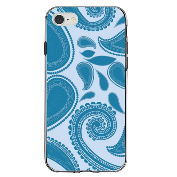 DistinctInk Clear Shockproof Hybrid Case for iPhone 7 8 SE (2020 Model) 4.7" Screen TPU Bumper Acrylic Back Tempered Glass Screen Protector - Big Blue Paisley