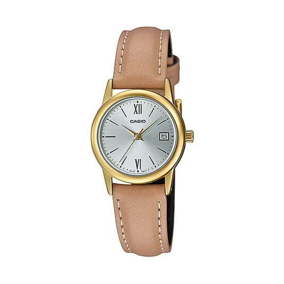 Casio Women’s Beige Leather Watch with Silver Dial - LTP-V002GL-7B3UDF