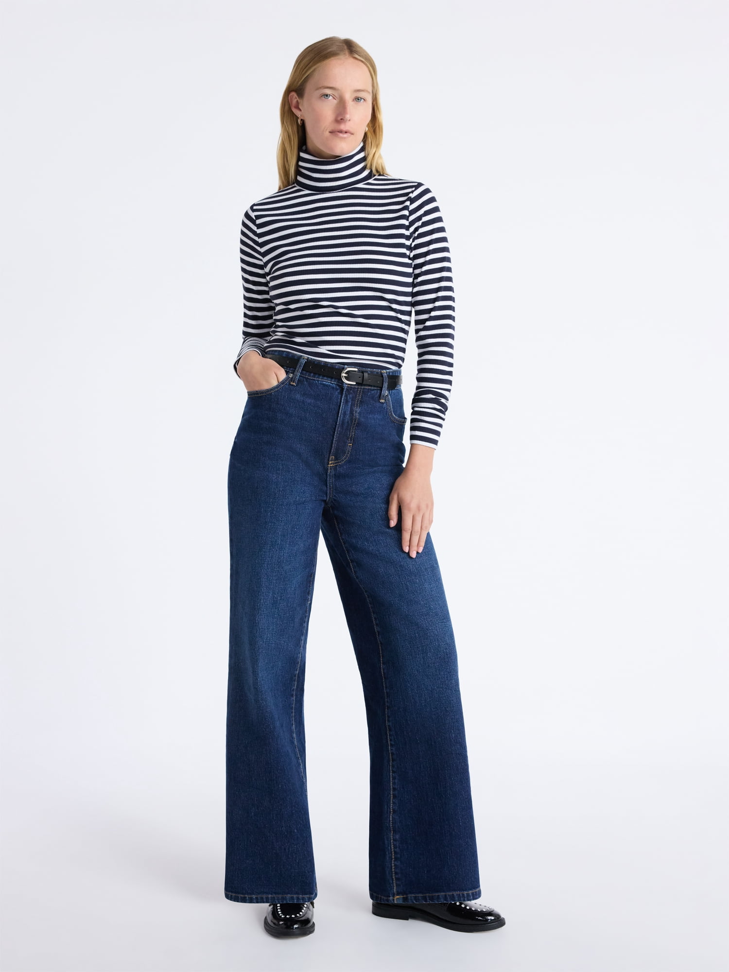 Free Assembly Women's High Rise Full Length Wide Leg Jeans, 30" Inseam, Sizes 0-26W