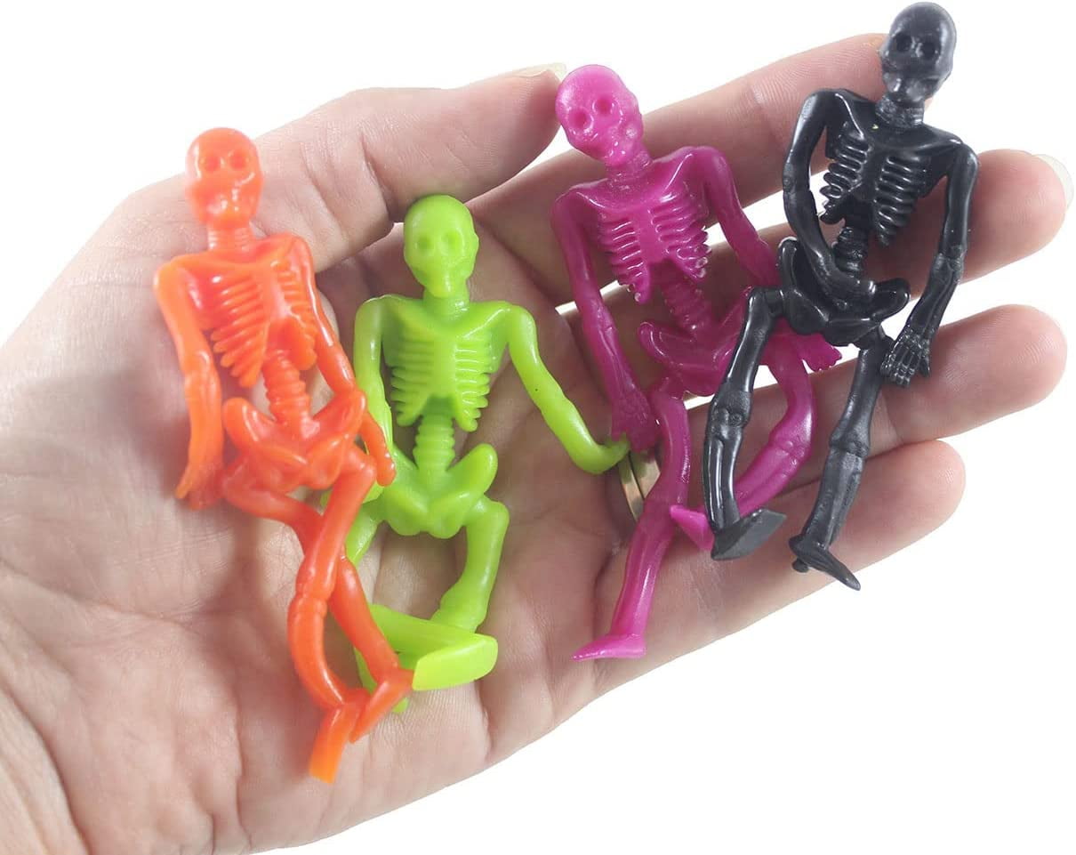 Bulk 48 Mini Colored Stretchy Skeletons Novelty Toy Fidget Set for Doctors and Medical