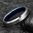 thumbnail image 3 of 4mm Silver Blue Tungsten Rings for Men Matte Finish Two-Tone Wedding Band with Beveled Edges, 3 of 6