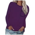 thumbnail image 2 of Sakmal Long Sleeve Womens Tops Purple Pocket Crew Neck Solid T-Shirts Ladies Shirts and Tops, 2 of 6