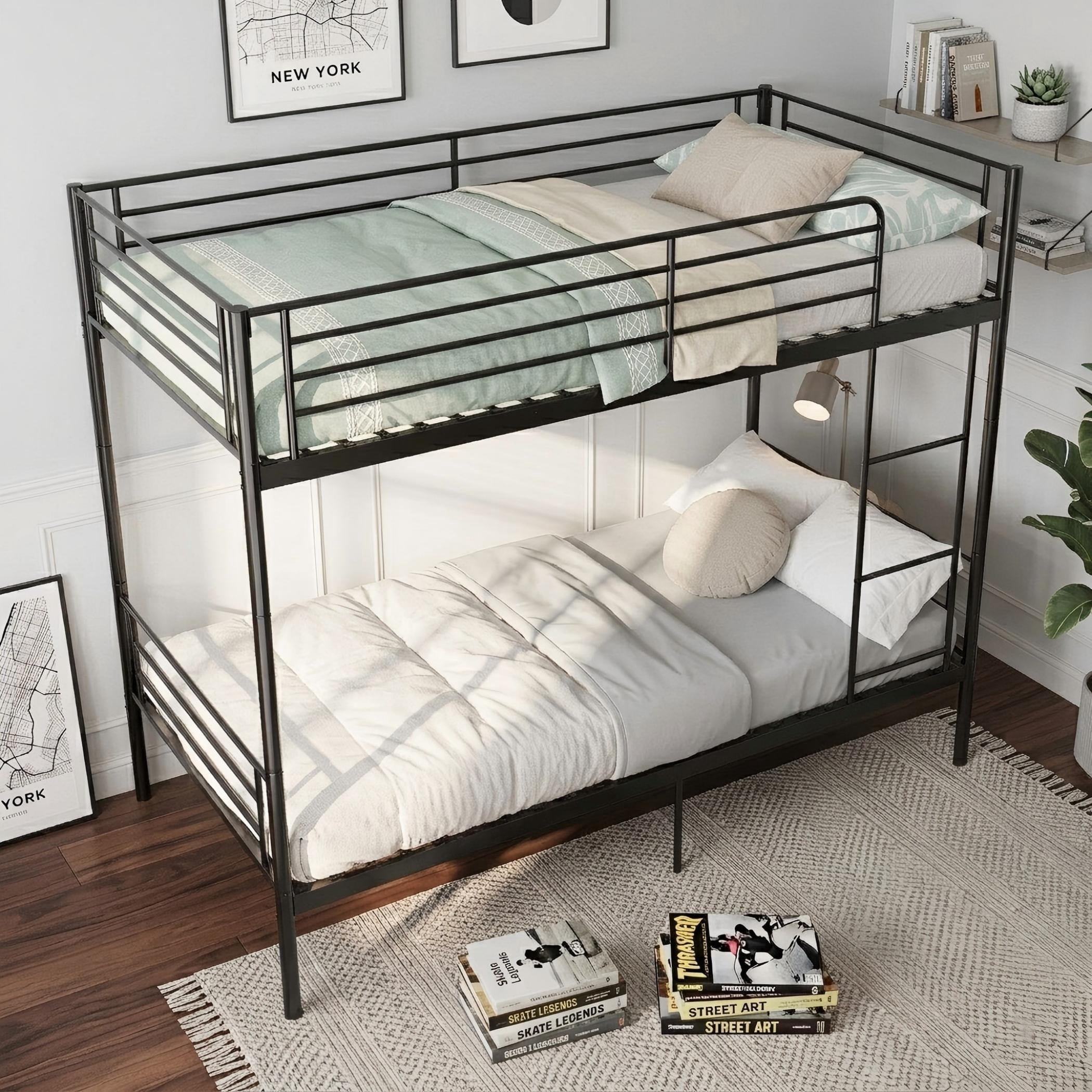 Aukfa Twin over Twin Metal Bunk Bed, Heavy Duty Convertible Bunk Bed Frame Separates into 2 Twin Beds, Black
