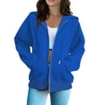 thumbnail image 1 of Zhanying Chandail en Molleton à Col Rond pour Femmes Mode Solide Ample à Capuche Fermeture Éclair Veste à Manches Longues, 1 of 5