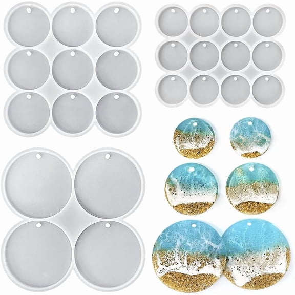 32-Cavity Set of 2'', 1.75'', 1.5'', 1.25'' Circle Grip Mold, Magnet Mold, Round Keychain Silicone Mold for Resin (No Hole)