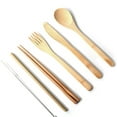 thumbnail image 3 of Set of 1 Bamboo Utensils Cutlery, Reusable Cutlery Travel Set, Bamboo Spoon, Fork, Knife, Brush, Chopsticks and Straw, Eco-Friendly Portable Utensils With Case, 3 of 5