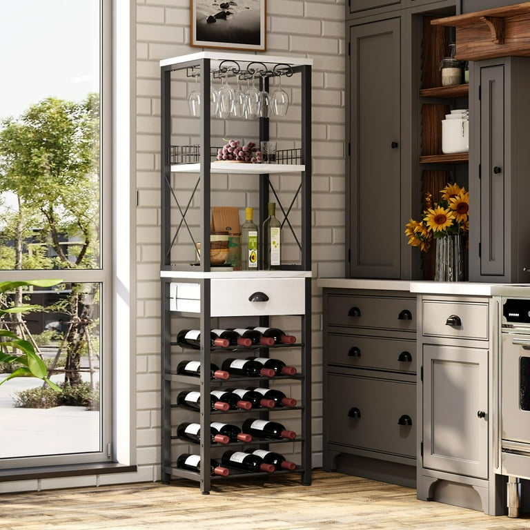 SHMAMT Corner Wine Rack with Glass Holder and Led Strip Light Corner Bar Wine Racks Free Standing Floor Industrial Corner Bar Cabinet for Kitchen Dining Room Living Room or Cellar Walmart