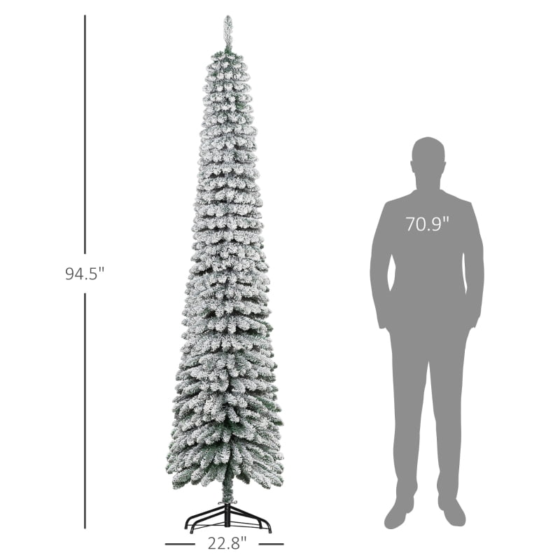 Alvantor Christmas Tree Unlit Flocked Pencil with 603 Tips & Snow Effect 22.8"x22.8"x96" 8ft Green