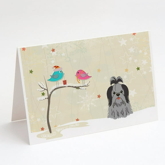 Christmas Presents between Friends Shih Tzu - Black and Silver Greeting Cards and Envelopes Pack of 8
