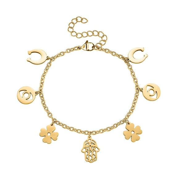Multiple Symbolic Charms Bracelet in ION Plated Yellow Gold Stainless Steel 7.509.50In Christmas Gifts