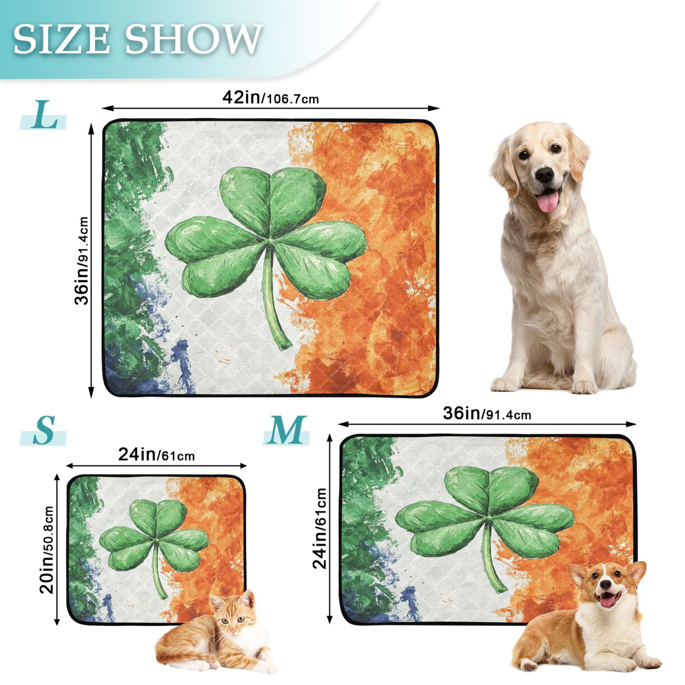 Qxltty Watercolor Style Of Large Green Shamrocks Cat litter Pads Pet Set of 3 Diaper Mats Center Anti-leakage Layer Absorbent Soft and Comfortable